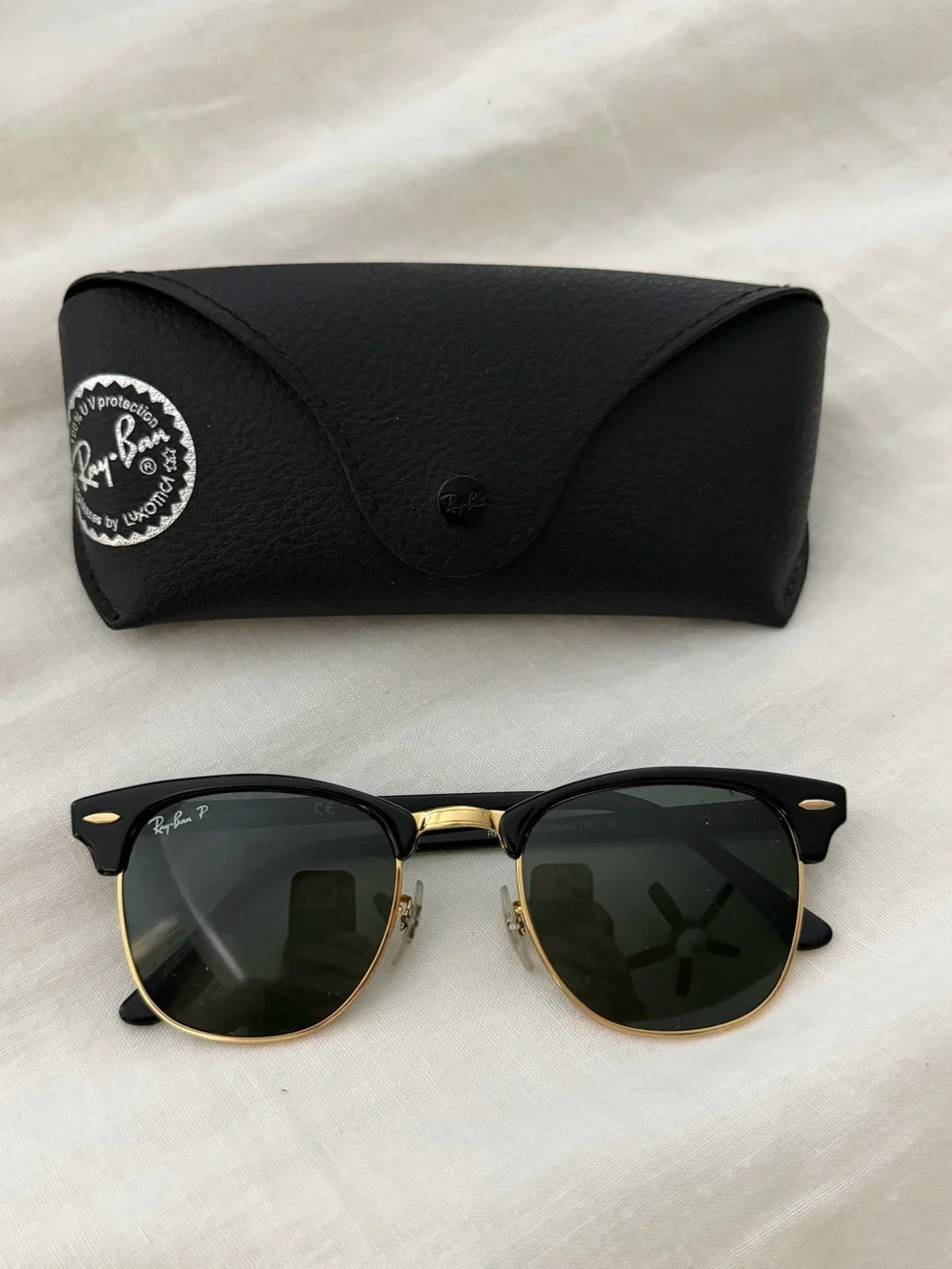 Ray-Ban Black and Gold Clubmaster Sunglasses with Polarized Lenses
